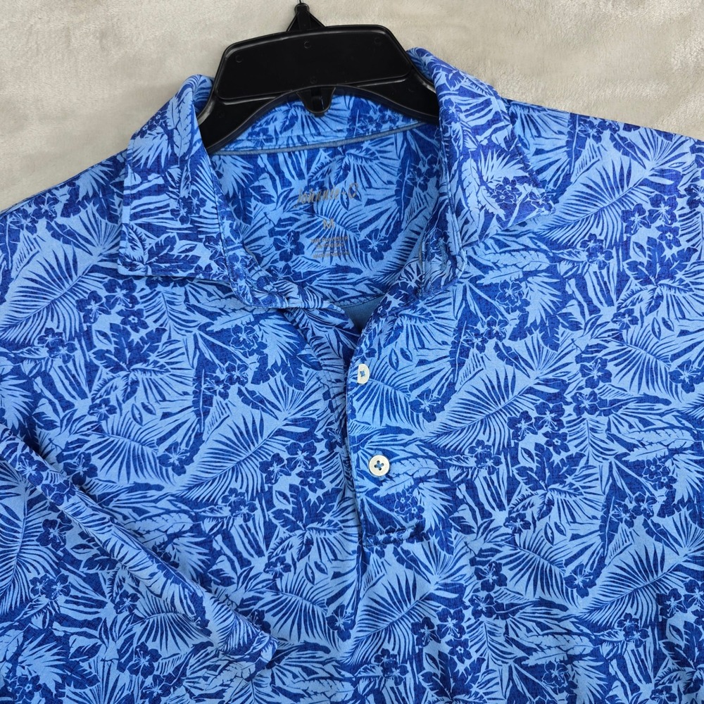 Johnnie-O Peformance‎ Mens Blue Tropical Floral Print Golf Polo Shirt Medium